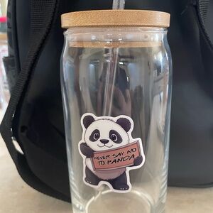 Panda Glass Tumbler with Bamboo Lid